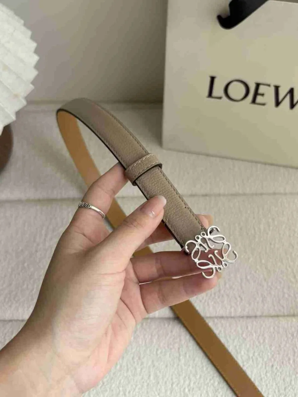LOEWE Anagram Thin Grained Leather Belt